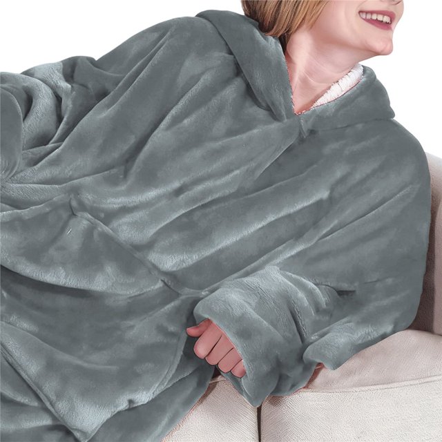 Chandail à Capuchon Couverture Portable pour Femmes en Molleton, Chandail à Capuchon Couverture Chaud et Douillet avec Poche, Régulier, Gris, Taille Unique