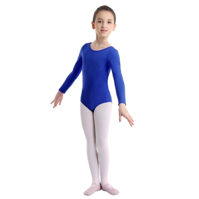 YONGHS Justaucorps de Danse Ballet Basique pour Filles Manches Longues Justaucorps d'Entraînement Bleu Foncé 12