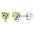 thumbnail image 1 of CZ Heart Solitaire Simulated Peridot Earrings Screw Back - Sterling Silver, 1 of 6