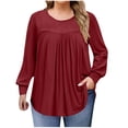 thumbnail image 1 of Yuyuzo Chemises à Manches Longues pour Femmes Col Rond Décontracté Tunique Couleur Unie Hauts Amples Confortables, 1 of 7