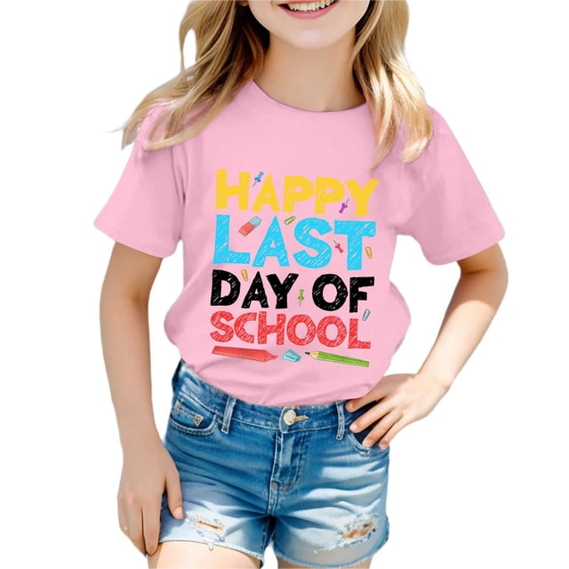 LUOGENLI T-Shirt pour Filles T-Shirt à Col Rond Imprimé pour Enfants T-Shirt à Manches Courtes pour Garçons et Filles Ensembles de Hauts Maxi Filles Tenues 2 Pcs Vacances 8-9 Ans