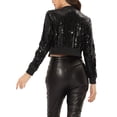 thumbnail image 3 of INSPIRE CHIC Blouson Bomber Court à Paillettes Scintillantes avec Fermeture Éclair pour Femme Noir TP, 3 of 5
