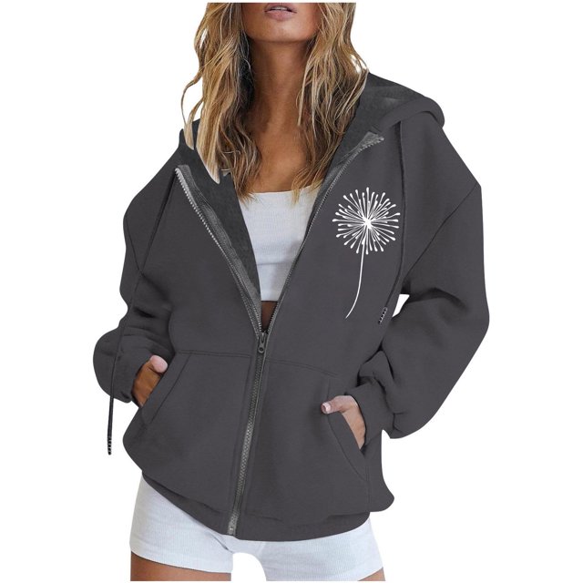 Chandails à Capuche Zippés pour Femmes Rabais de 50 % en Liquidation Mode Fermeture Éclair Col en V Hauts à Enfiler Manches Longues Blouse à Capuche Imprimée Chandail