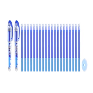 2Pack Erasable Gel Pens with 20 Refills & 1 Eraser, 0.5mm Heat Erasable Pens for Fabric Blue Ink Fabric Markers for Sewing Quilting Planner Writing