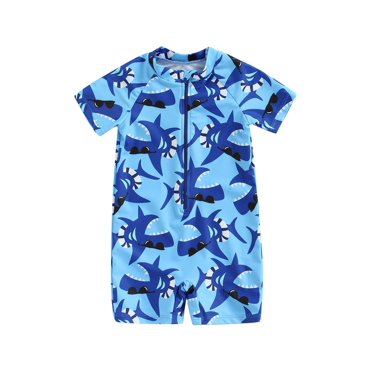 Faithtur Toddler Boys One-Piece Swimsuit, Summer Short Sleeve Cartoon Animal Sun Protection Bathing Suit