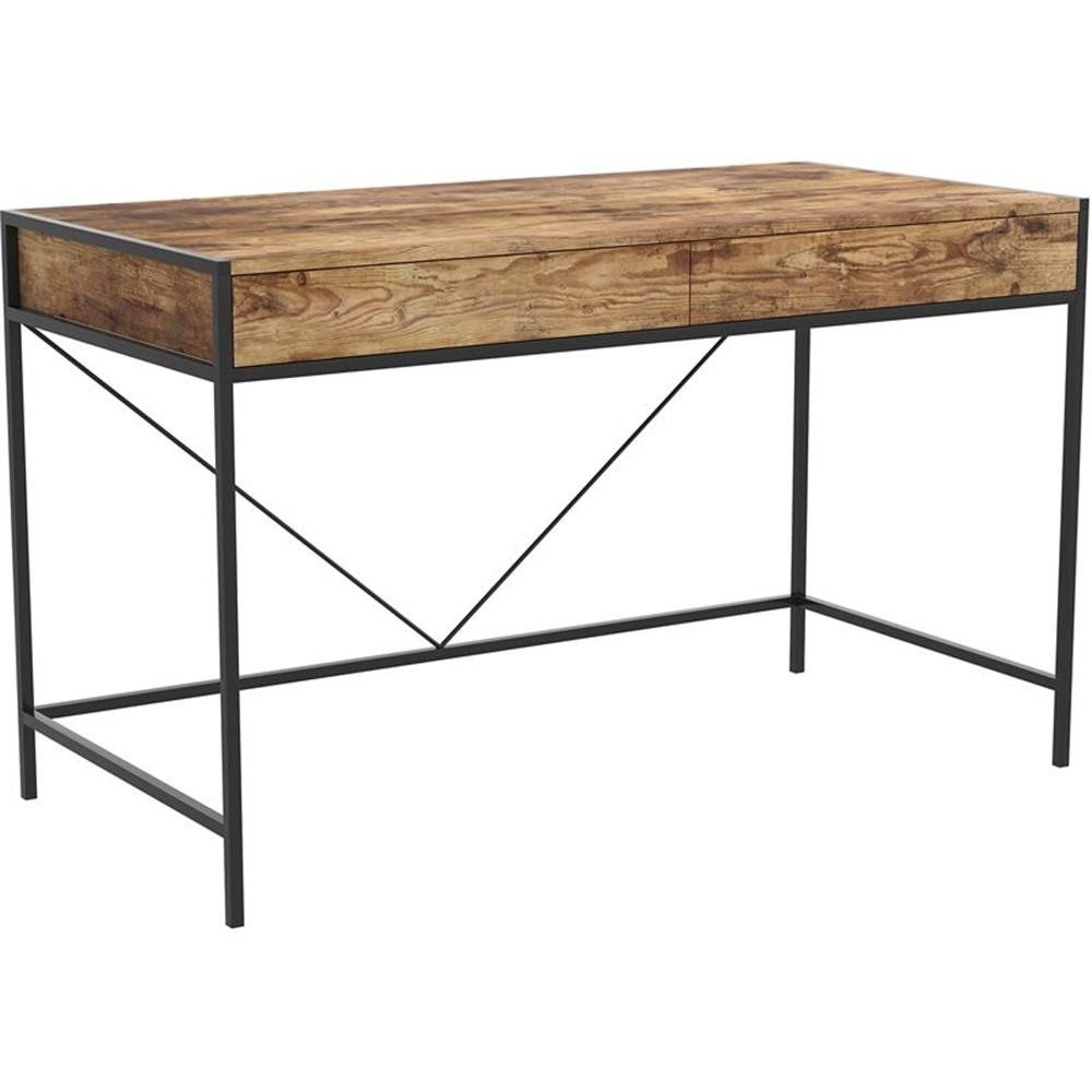 Pemberly Row 49"L 2-Drawers Black Metal Computer Desk in Brown Reclaimed Wood