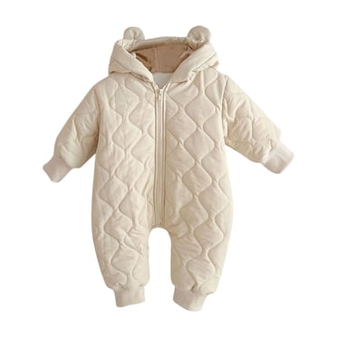 tarylea Vêtements pour Bébé Combinaison à Capuche Rembourrée en Coton Fermeture Éclair Intégrale Doublée en Molleton Justaucorps Uni Chaud et Confortable Combinaison d'Hiver