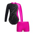 thumbnail image 1 of TiaoBug Girls 2Pcs Rhinestone Tracksuit Long Sleeve Gymnastics Dance Outfit Leotard with Shorts Unitard A04 14, 1 of 5