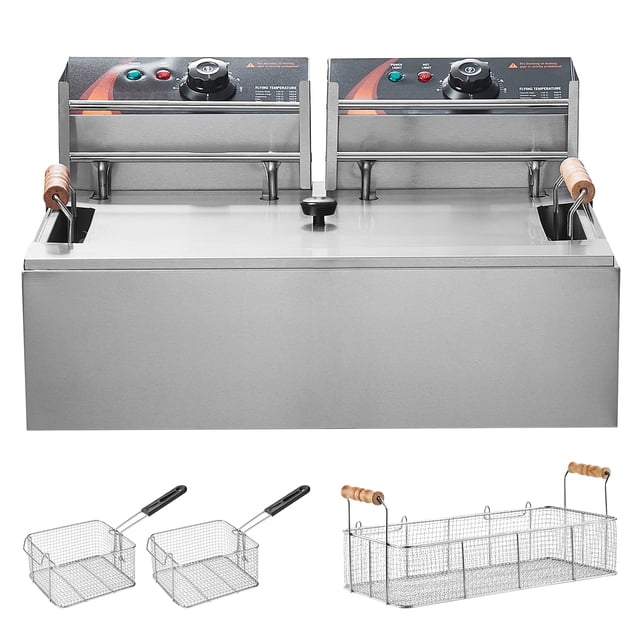 KFFKFF Friteuse Électrique à Usage Commercial, un Appareil de Comptoir en Acier Inoxydable Conçu pour les restaurants et les Cuisines. Comprend des Éléments Chauffants Doubles, des Paniers Triples et une Capacité de 18 Qt/17 L. Comprend des Réglages de Température Ajustables, des Poignées au Toucher Froid et des Paniers Amovibles pour une Friture Polyvalente. Idéal pour la Cuisine Commerciale et les Besoins d'Équipement de restaurant.