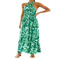thumbnail image 4 of Femmes Été Crossover Licol Cou Sans Manches Plaid Coupé Dos Flowy une Ligne Maxi Robe Rose XL, 4 of 7