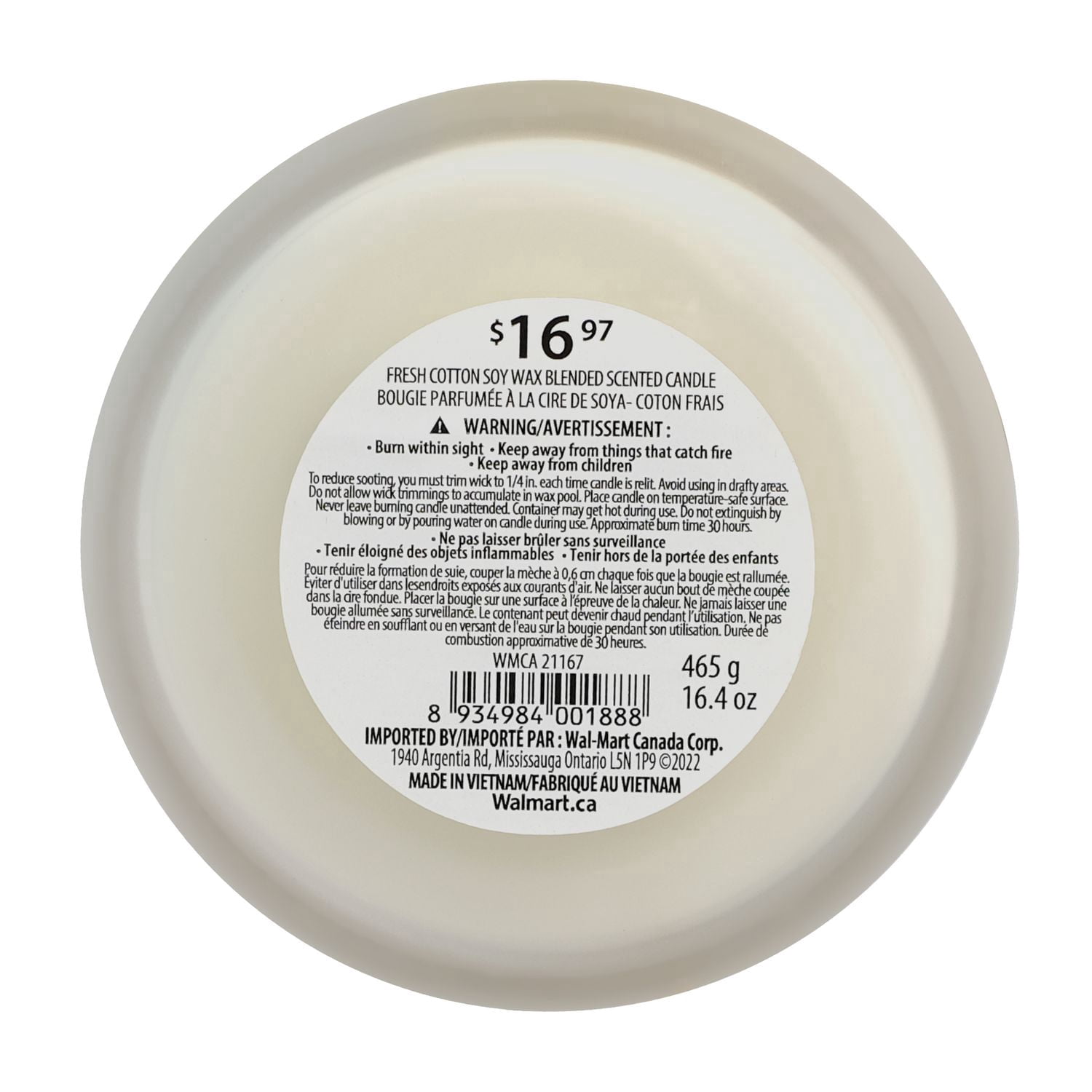 Botanical Light 16.4OZ Fresh cotton Soy Wax Blended Scented Candle,3 wick