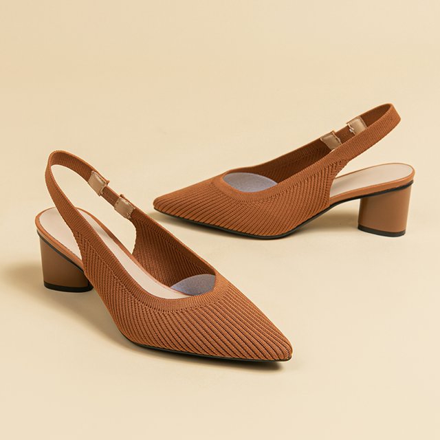 Women's Knit High Heel Sandals with Striped Design, Round Thick Heel (2 in) - 2025 Collection