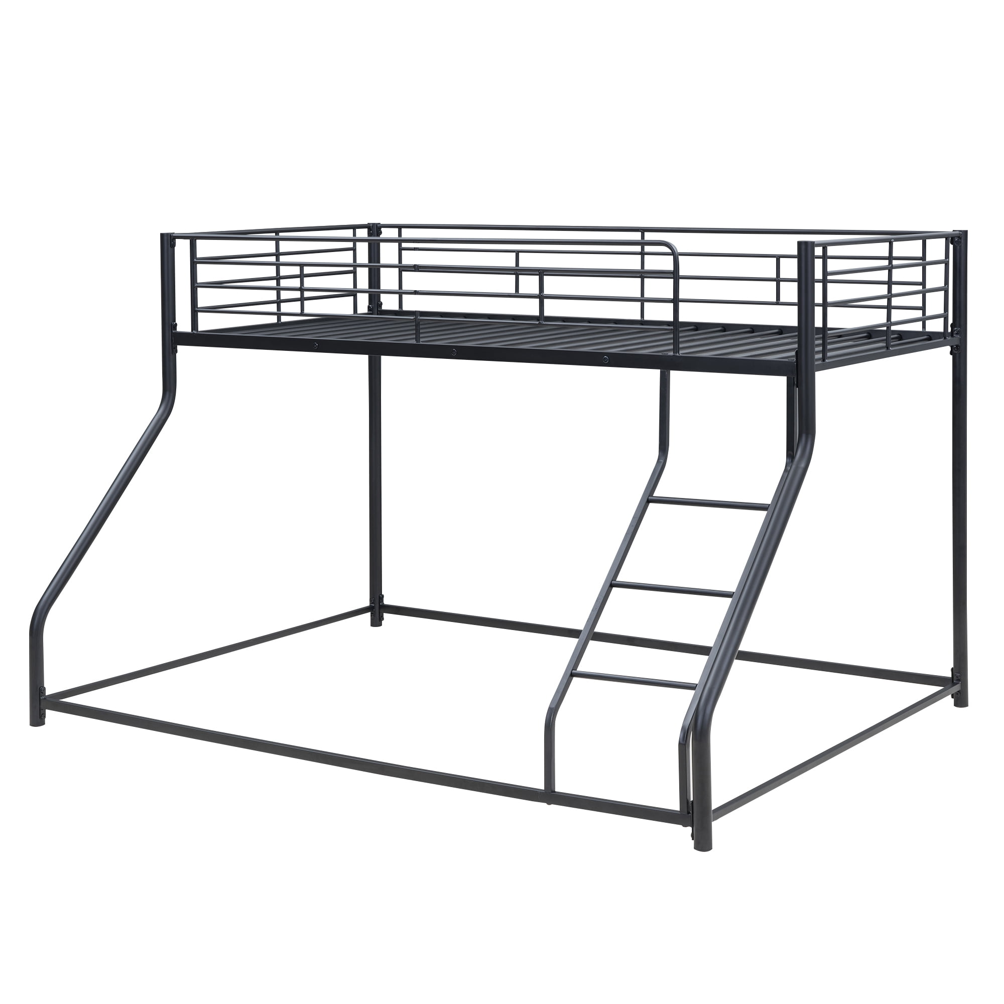 Noble House Full XL Over Queen Metal Bunk Bed,Black Industrial Frame with Guardrails & Slats,Black