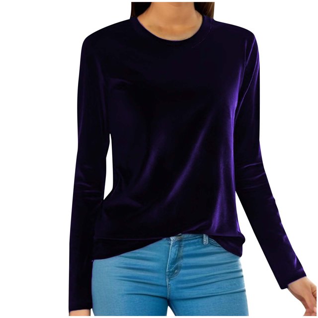 Timegard Hauts Grande Taille pour Femmes Manches Longues Col Rond Tee Basique Automne Décontracté Ample Chaud Blouse