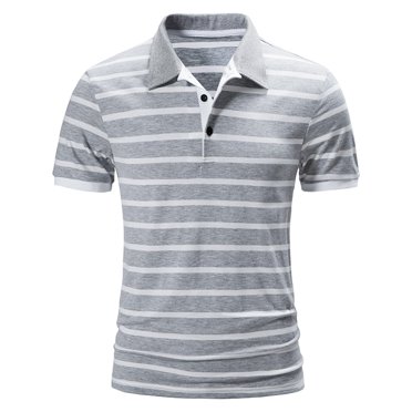 BOBOGOJP Men's Short Sleeve Polo Shirt Striped Polo Shirt Quick Dry Casual Golf Shirt Short Sleeve Collared T Shirt (White,XXL)