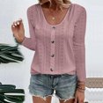 thumbnail image 2 of IROINID en Solde T-Shirts Grande Taille pour Femmes Col Rond Manches Longues Confortable Bouton Col Rond T-shirt Blouse Uni,Pink, 2 of 6