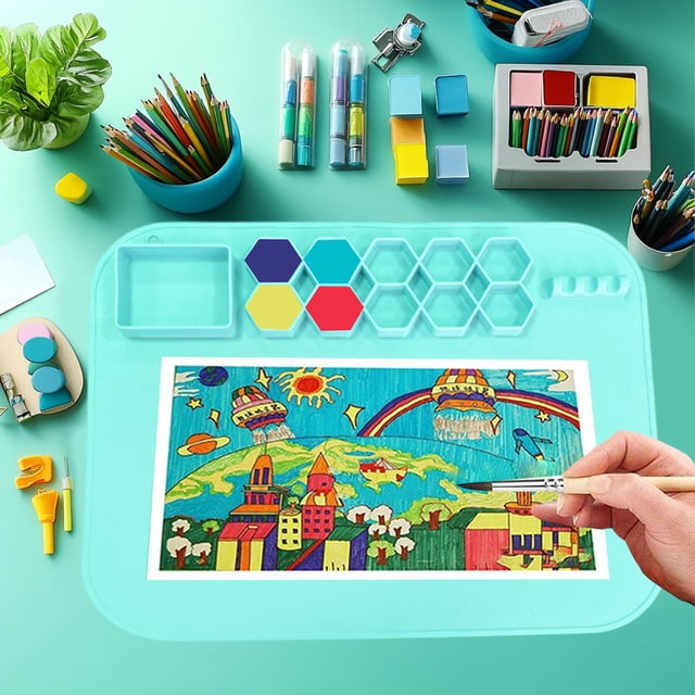 Silicone Painting Mat, Reusable Art Drawing Board For Paint And Modeling Clay, Washable Graffiti Activity Pad, Built In Storage Compartments, Portable Creative Craft Surface