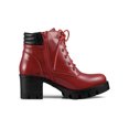 thumbnail image 3 of BLISSFUL STEP Women's Boot Rounded Toe Side Zip Combat Block Heel Ankle Boots Red 7, 3 of 8