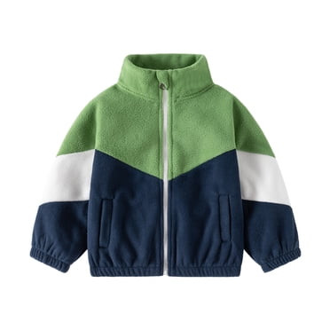 QUYUON Toddler Boy Fleece Jacket Baby Boys Color Block Lightweight Zip up Long Sleeve Hight Neck Jackets Winter Warm Coat Outerwear with Pockets Navy 2T