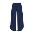 thumbnail image 3 of Plebaso Womens Wide Leg Pants Ruffle Hem Flowy Palazzo Pants Drawstring Casual Plain Vacation Beach Pants, 3 of 4