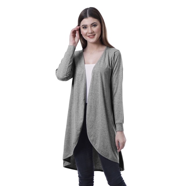 Moomaya Womens Full Sleeve Hi-Lo Shrug Rounded Hem Long Cotton Summer Cardigan