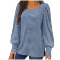 thumbnail image 2 of Meichang Puff Long Sleeve Shirts for Women Plus Size Square Neck Ribbed Knit Tops Solid Loose Fit Side Slit Hem Blouses Spring Trendy Women Tunic Tops, 2 of 6