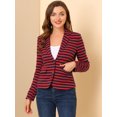 thumbnail image 2 of INSPIRE CHIC Women's Notched Lapel Long Sleeves Button Striped Blazer S Red Blue, 2 of 6