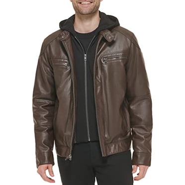 Calvin Klein Blouson de Moto pour Homme avec Capuchon Amovible, Brun, Très Grand