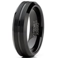 thumbnail image 2 of Mens Tungsten Wedding Band Black Ring Grooved Center 6MM, 2 of 3