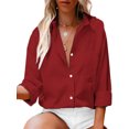 thumbnail image 3 of Sexy Dance Chemises pour Femmes Blouse à Manches Longues Hauts Boutonnés Tunique Décontractée Chemise Col à Revers Rouge Vin 3TG, 3 of 9