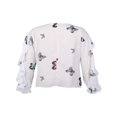 thumbnail image 3 of AMERTEER Summer Women Button-down Ruffle Shirt V-neck Long Sleeve Blouse, 3 of 7