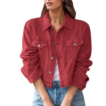 TJAZFJPA Oversized Denim Jacket Women Distressed Women Vintage Button Down Distressed Short Denim Jean Jacket Coat with Pocket Plus Size Jean Jacket for Women Jean Jacket Women Cropped for Dresses