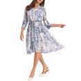 thumbnail image 2 of INSPIRE CHIC Robe en Mousseline Florale pour Femme à Manches Mi-Longues, Taille à Nouer, Boutonnée, Évasée, Blanche 2TG, 2 of 5
