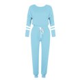 thumbnail image 4 of Posijego Ensemble Femme 2 Pcs Tenue Rayée Décontractée Manches Longues Col Ras du Cou Hauts Pantalons à Cordon Ensembles Détente P-5TG, 4 of 5