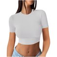 thumbnail image 1 of AherBiu Hauts Courts pour Femmes Haut de Sortie T-Shirts Chemises Manches Courtes Col Rond Ajusté Confortable T-Shirt Basique, 1 of 6