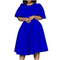 thumbnail image 1 of Pisexur Robes d'Invitée de Mariage pour Femmes à Manches Bouffantes, Robes Décontractées, Robe de Fête à Col en V à Motif Floral avec Poches, Robe de Cocktail, Unie, Grande Taille, Robes de Retour à la Maison, 1 of 6