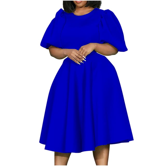 Pisexur Robes d'Invitée de Mariage pour Femmes à Manches Bouffantes, Robes Décontractées, Robe de Fête à Col en V à Motif Floral avec Poches, Robe de Cocktail, Unie, Grande Taille, Robes de Retour à la Maison
