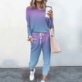 thumbnail image 3 of Mrat Women Jogging Suits 2 Piece Set 2 Piece Jogging Sets Gradient Color Polyester Long Sleeve Sweatsuits Sets Two Piece Track Suits Drawstring High Waist Pants Set Comfy Outfits T-Light Blue L, 3 of 5