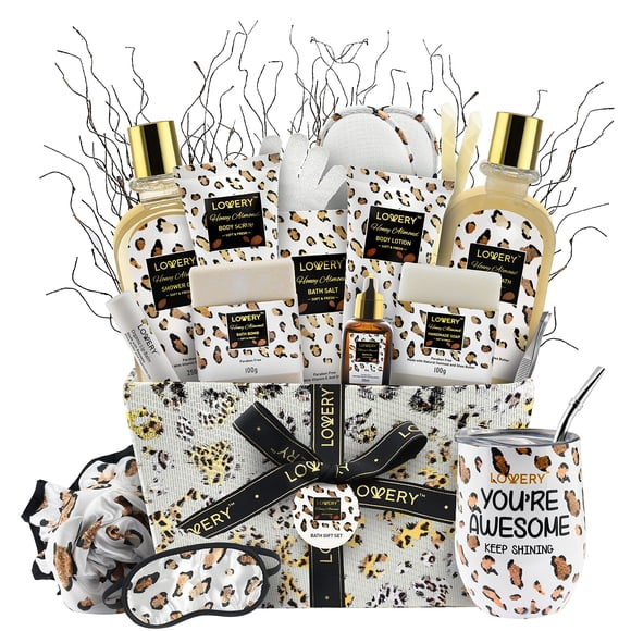 Home Spa Kit in Almond Scent - Bath Gift Basket with Vit E-Rich Bath Essentials - Tumbler, Ear Candles, Bath Oil, Salts, Shower Steamer, Organic Lip B