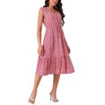 thumbnail image 4 of INSPIRE CHIC Robe d'Été Bohème de Plage pour Femme, Col en V, Sans Manches, Florale, Fluide, à Nouer, Midi, Décontractée, S, Rouge, 4 of 5