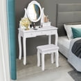 thumbnail image 4 of Gymax Coiffeuse de Salle de Bain en Bois avec Miroir, Ensemble Tabouret et Table, Blanc, 5 Tiroirs, 4 of 10