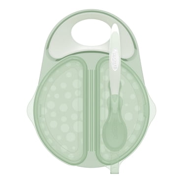Dr. Brown's Travel Fresh Divided Bowl and Soft-Tip Spoon Set with Travel Lid, BPA-Free, Green,