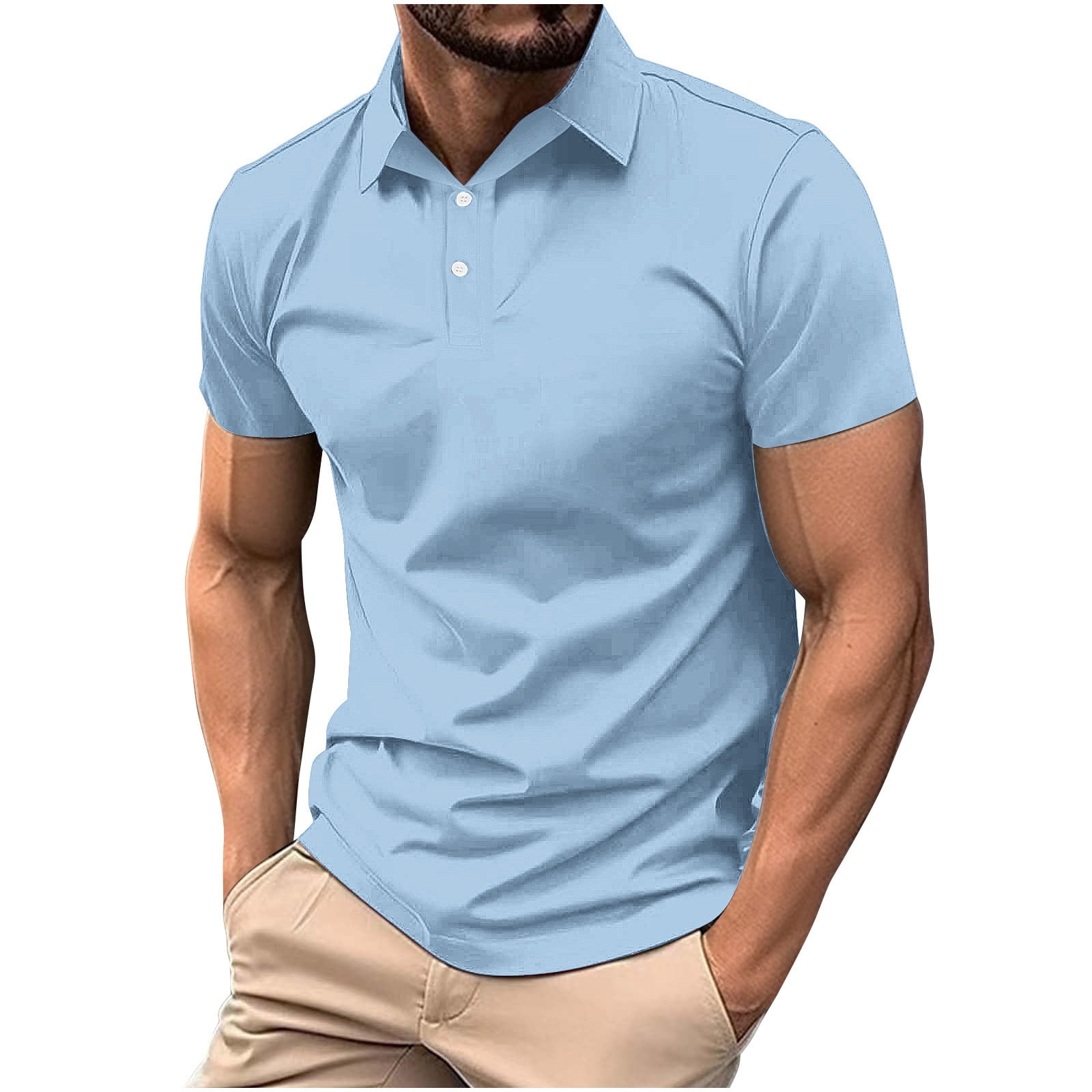 cfhntfmh Mens Muscle Shirts Short Sleeve Slim Fit Golf Casual Collared Tops Solid Color Workout T Shirts for Summer