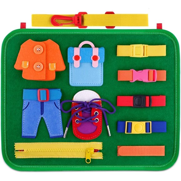 DAMAIE Planche d'Activités pour Tout-Petits, Jouets Montessori Planche de Compétences de Base pour Tout-Petits Robe d'Apprentissage, Jouets Éducatifs d'Apprentissage, Jouets de Voyage pour Tout-Petits