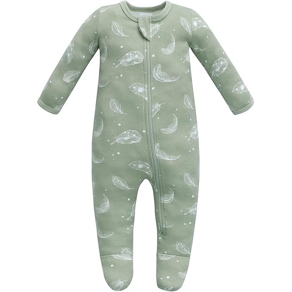 Owlivia Organic Cotton Baby Pajamas, Boys Girls Zip Front Sleep 'N Play Pjs, Footed Sleeper, Long Sleeve