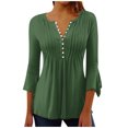thumbnail image 1 of Timegard Hauts d'Été pour Femmes Plissés Col en V Évasé Manches 3/4 T-Shirts Confortables Tunique Décontractée Habillée, 1 of 5