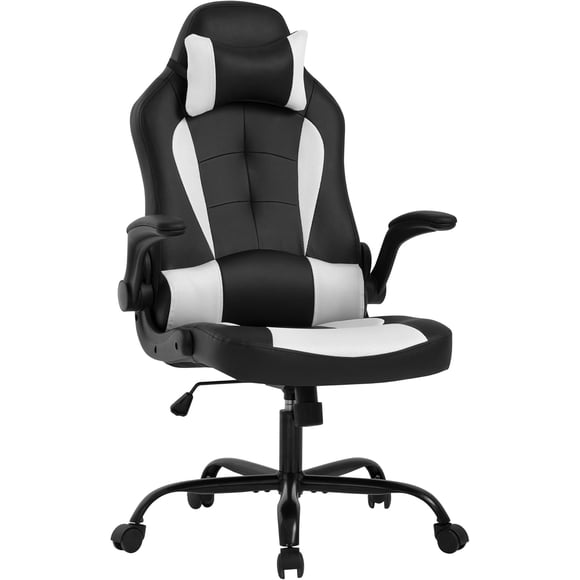 BestOffice Chaise de Jeu Ergonomique à Dossier Haut pour PC, Chaise de Bureau avec Soutien Lombaire, Appuie-Tête et Accoudoirs Relevables, Cuir PU, Blanc