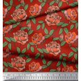 thumbnail image 1 of Soimoi Tissu Popeline de Coton Feuilles & Roses Imprimé Floral Tissu au Mètre 42 Pouces de Large, 1 of 3