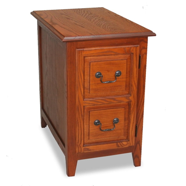 Shaker Solid Wood End Table with Faux Drawer Cabinet Storage, Medium Oak Brown, Perfect for Living Rooms, Bedrooms, and Small Spaces - Leick Home, 10030-MED