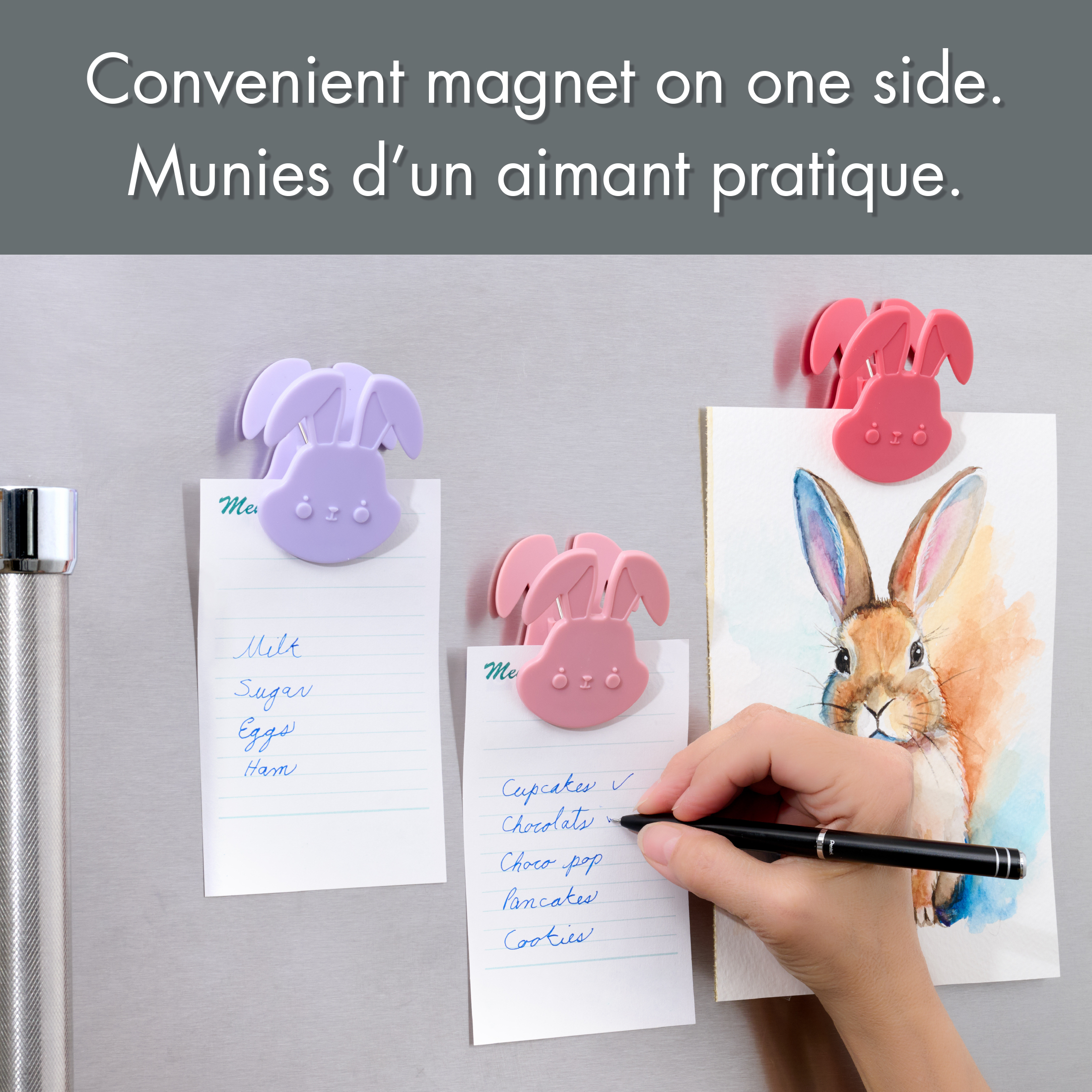 Tout pour célébrer – Lot de 3 pinces à sacs de cuisine en forme de lapin, en rose foncé, rose pâle et violet doux